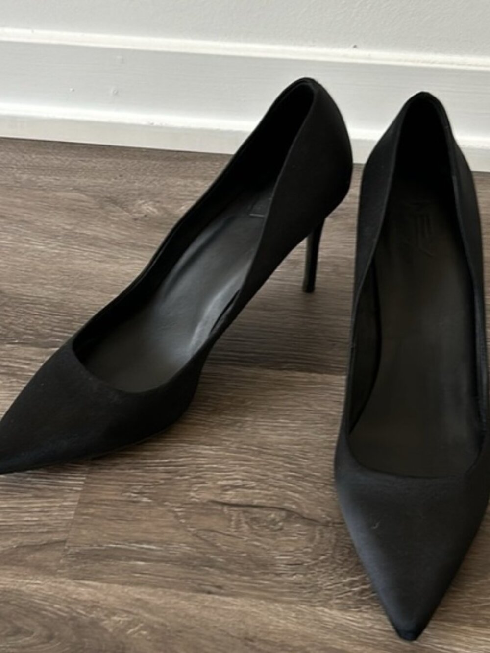 Satin Black heels, 8cm, size 9, nearly new
